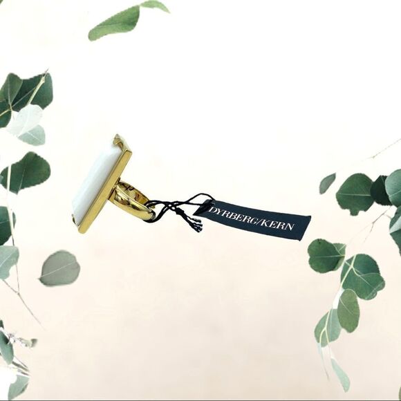 Gold Tone & White Geometric Fashion Ring by Dyrberg/Kern of Denmark, Size 5.5 - Picture 2 of 7